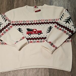 Vince Camuto Cream Sweater with Red Truck Design